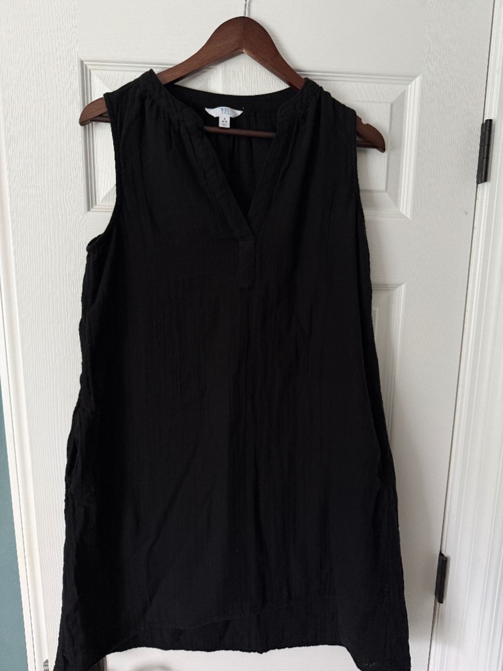 Sleeveless v neck black cotton gauze dress size S